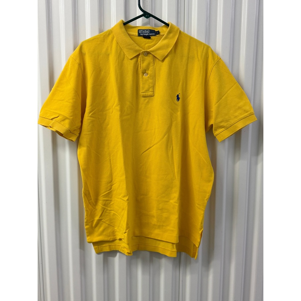 Polo Ralph Lauren Polo Shirt Mens L Yellow Fair Short Sleeve Cotton Pique Logo